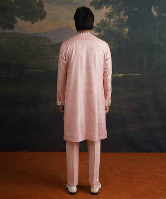 Pink embroidered pure silk kurta pajama 2