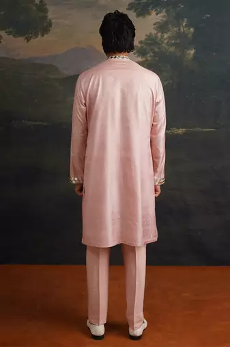 Pink embroidered pure silk kurta pajama