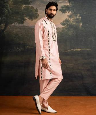 Pink embroidered pure silk kurta pajama 3