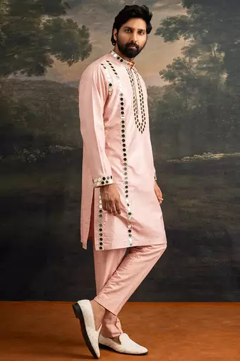Pink embroidered pure silk kurta pajama