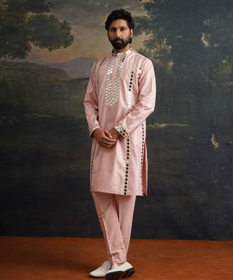 Pink embroidered pure silk kurta pajama 4