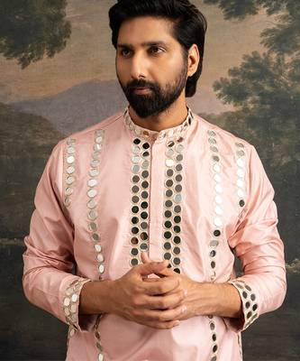 Pink embroidered pure silk kurta pajama 5