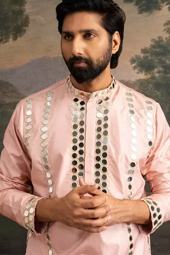 Pink embroidered pure silk kurta pajama
