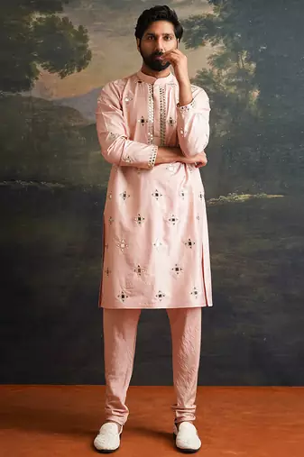 Pink embroidered pure silk kurta pajama