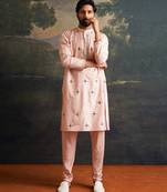 Pink embroidered pure silk kurta pajama