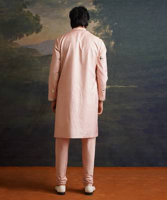 Pink embroidered pure silk kurta pajama 2