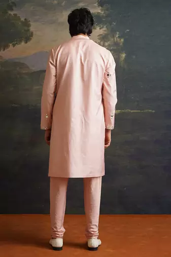 Pink embroidered pure silk kurta pajama