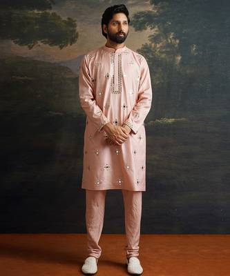 Pink embroidered pure silk kurta pajama 3