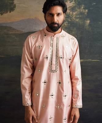 Pink embroidered pure silk kurta pajama 4