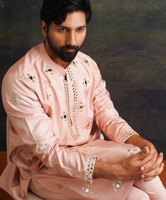 Pink embroidered pure silk kurta pajama 5