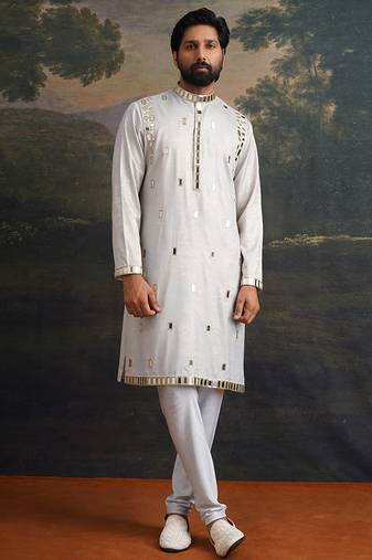 Blue embroidered satin kurta pajama