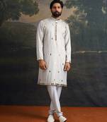 Blue embroidered satin kurta pajama