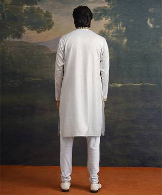 Blue embroidered satin kurta pajama 2