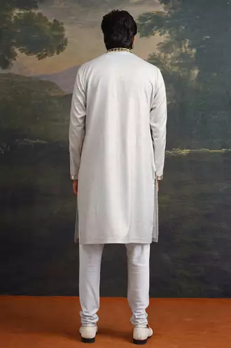Blue embroidered satin kurta pajama