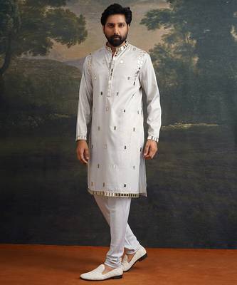 Blue embroidered satin kurta pajama 3