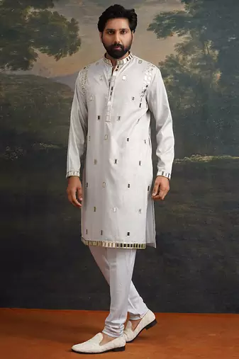 Blue embroidered satin kurta pajama
