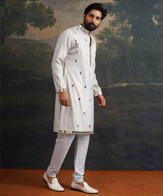 Blue embroidered satin kurta pajama 5