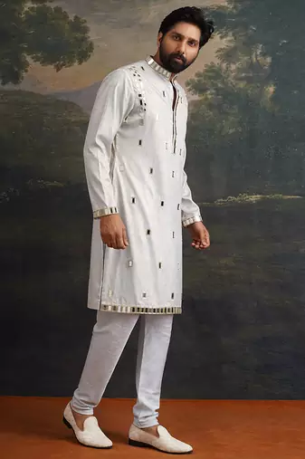 Blue embroidered satin kurta pajama