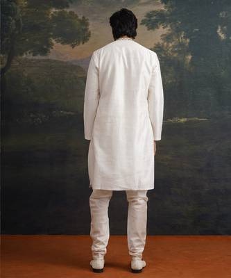 White embroidered pure silk kurta pajama 2