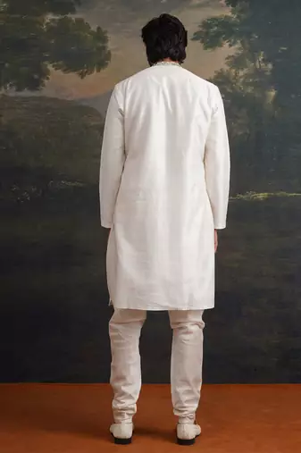 White embroidered pure silk kurta pajama