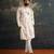 Beige embroidered pure silk kurta pajama