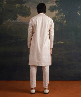 Beige embroidered pure silk kurta pajama 2
