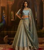 turquoise organza embroidered lehenga choli with dupatta