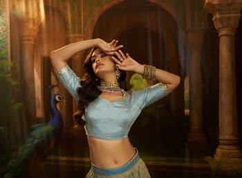 turquoise organza embroidered lehenga choli with dupatta 3