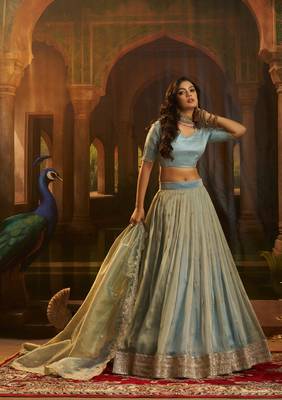 turquoise organza embroidered lehenga choli with dupatta 5