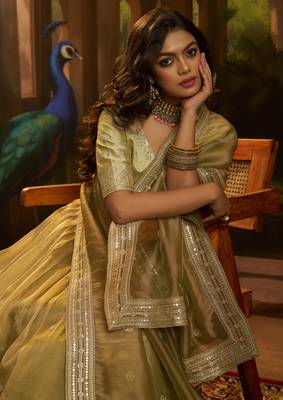olive organza embroidered lehenga choli with dupatta 2