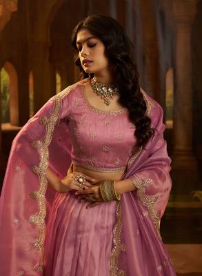 pink organza embroidered lehenga choli with dupatta 2