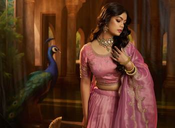 pink organza embroidered lehenga choli with dupatta 3