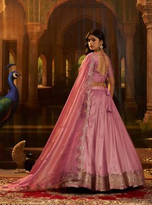 pink organza embroidered lehenga choli with dupatta 4