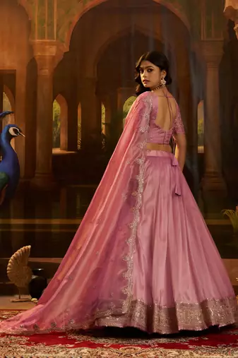pink organza embroidered lehenga choli with dupatta