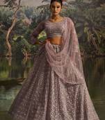 mauve net embroidered lehenga choli with dupatta