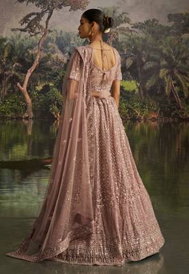 mauve net embroidered lehenga choli with dupatta 3