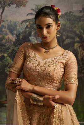 peach net embroidered lehenga choli with dupatta 2
