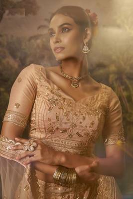peach net embroidered lehenga choli with dupatta 3