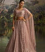 mauve net embroidered lehenga choli with dupatta