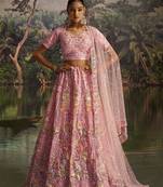 pink net embroidered lehenga choli with dupatta