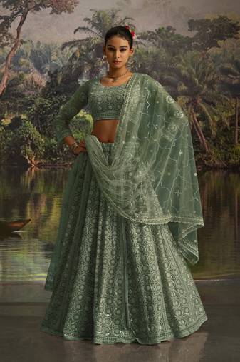 green net embroidered lehenga choli with dupatta