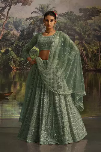 green net embroidered lehenga choli with dupatta