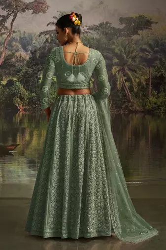 green net embroidered lehenga choli with dupatta