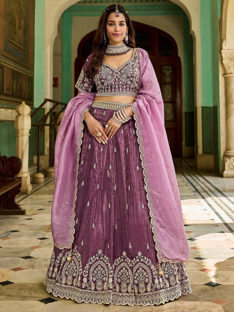 wine embroidered crush lehenga set choli with dupatta