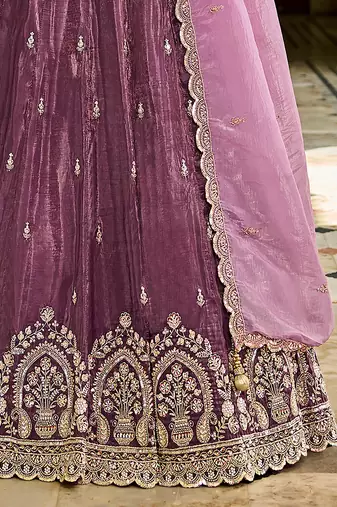 wine embroidered crush lehenga set choli with dupatta