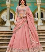 pink embroidered crush lehenga set choli with dupatta