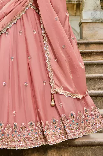 pink embroidered crush lehenga set choli with dupatta
