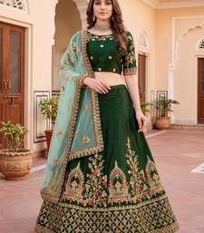  green thread embroidered silk lehenga set choli with dupatta