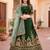  green thread embroidered silk lehenga set choli with dupatta