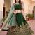  green thread embroidered silk lehenga set choli with dupatta